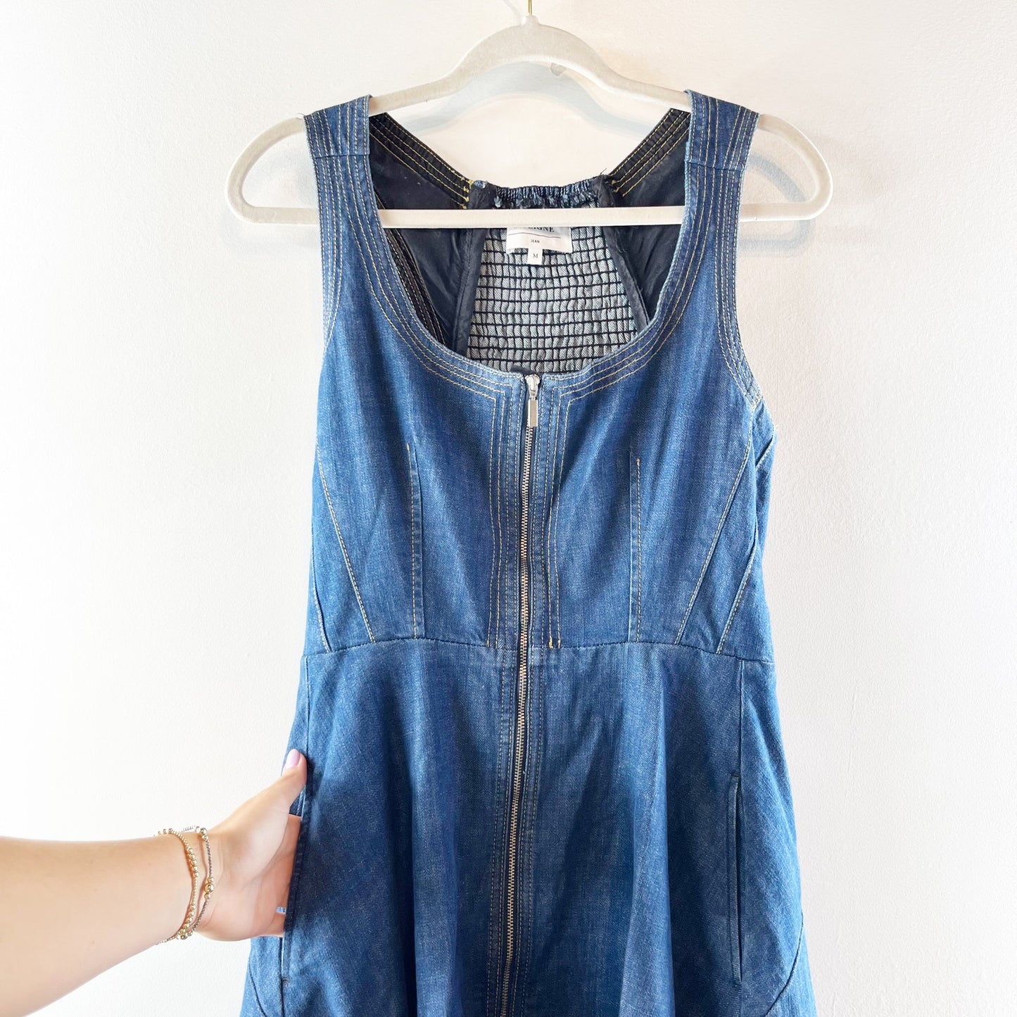 LA LIGNE Selby Sleeveless Scoop Neck Zip Up A-Line Maxi Dress Blue Medium
