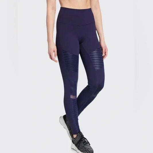 Alo Yoga Moto Mesh Full Length Leggings Navy Blue Small