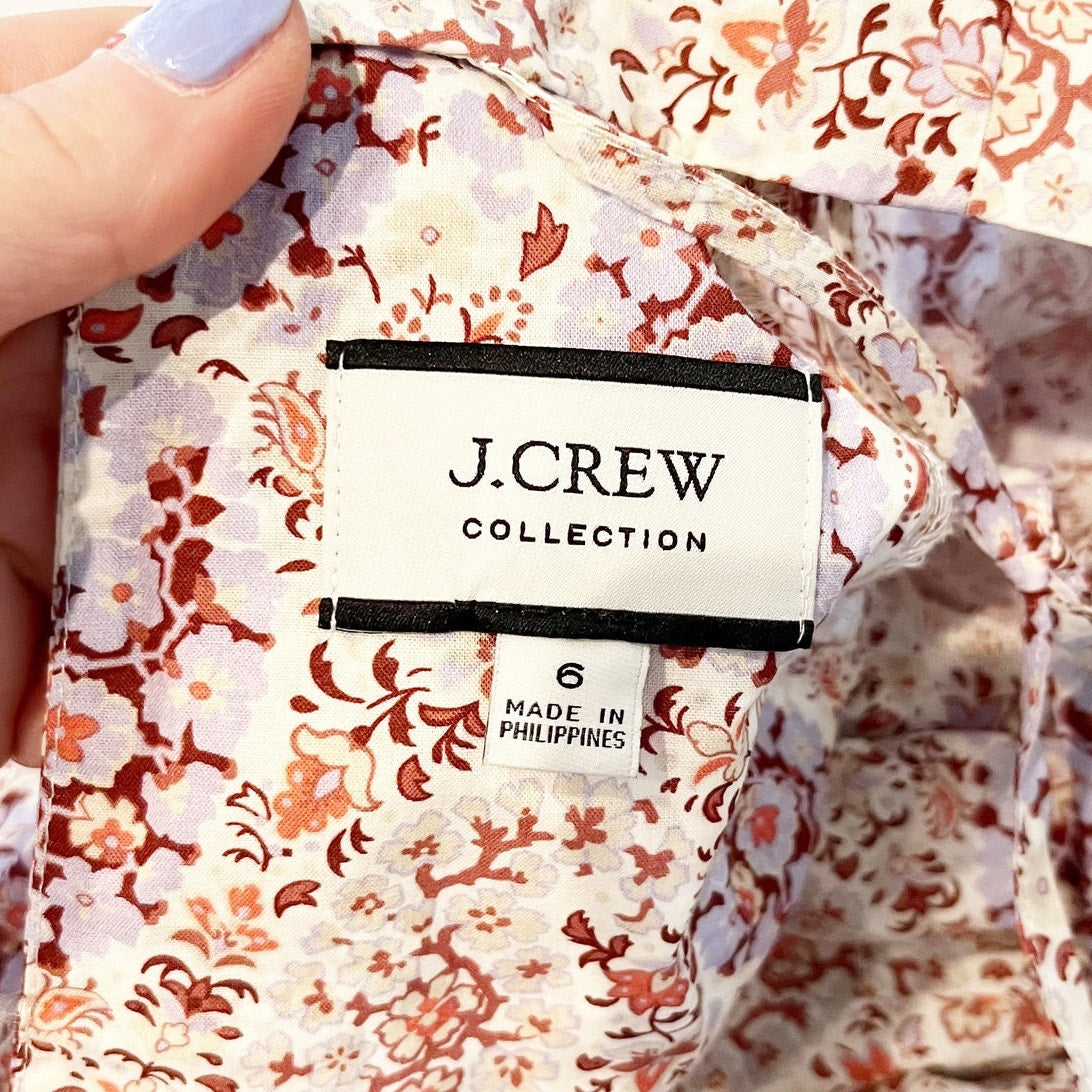 J. Crew Puff Short Sleeve V Neck Top Blouse in Ratti Paisley Garden White Purple