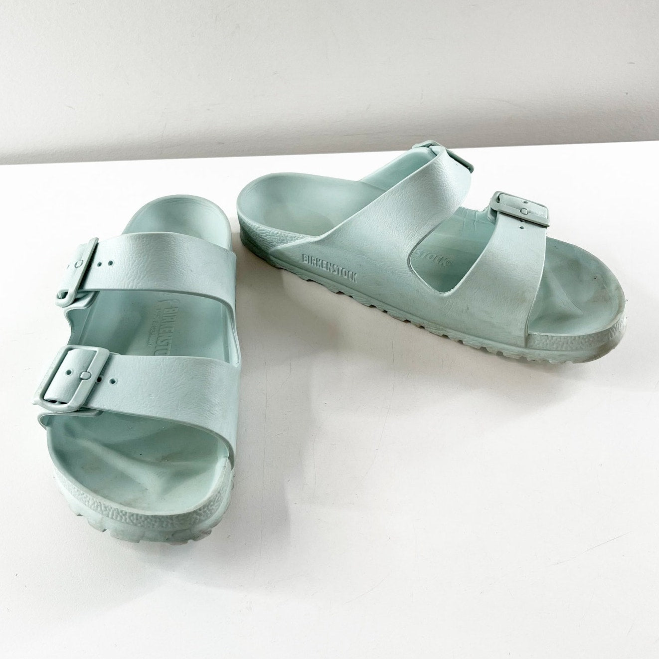 Birkenstock Essentials Arizona EVA Double Buckle Slide Sandals Surf Green 39