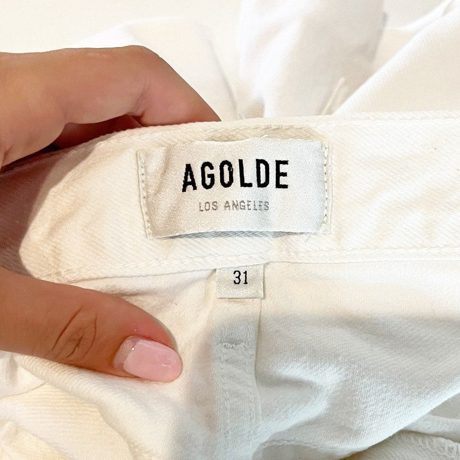 AGOLDE Parker Long High Rise Denim Jean Shorts White 31 / 12