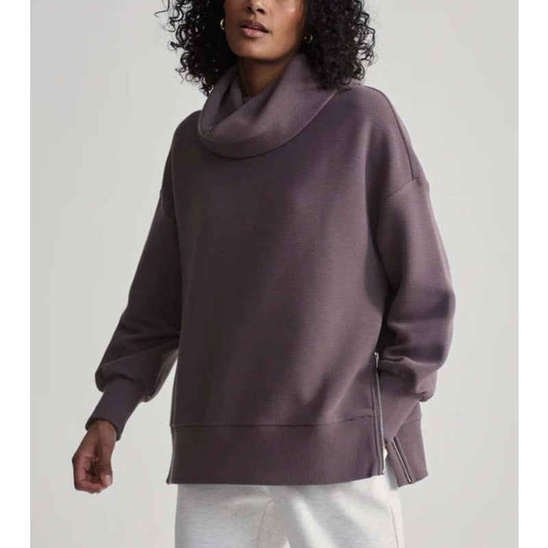 Varley Double Soft Milton Long Sleeve Side Zip Turtleneck Sweatshirt Brown Small