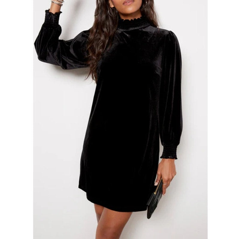 Sanctuary Lost and Love Turtleneck Velvet Mini Dress Black Small