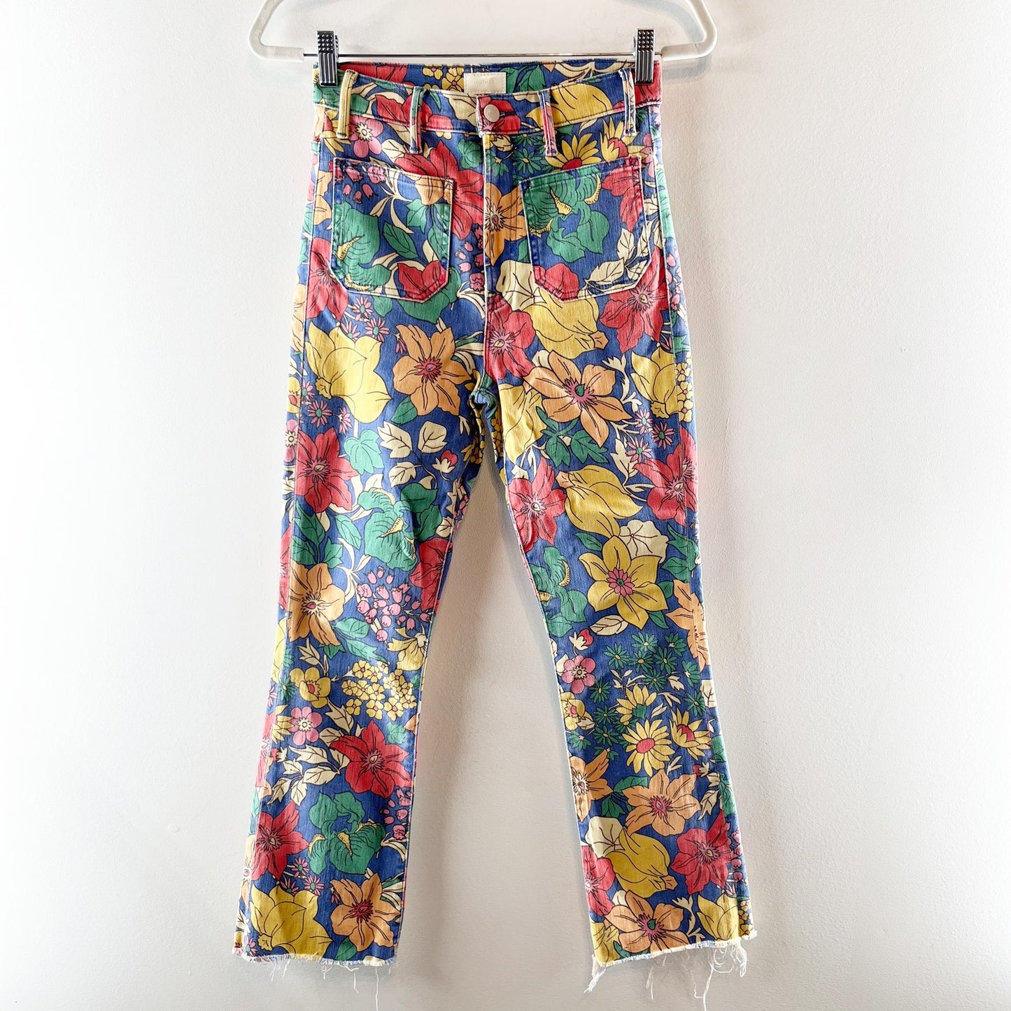Mother The Hustler Printed High Rise Patch Pocket Jeans in Fresh Blooms Green 25