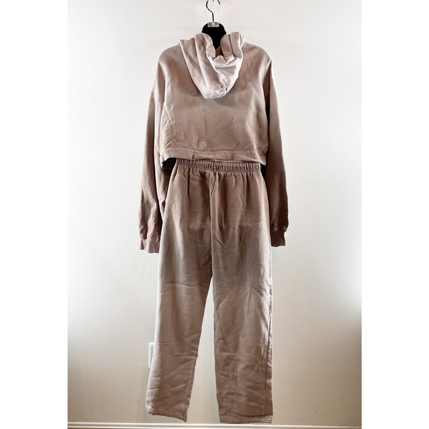 Alo Yoga Ombre Bae Cropped Hoodie Wide Leg Sweatpants Set Sandstorm Tan Small