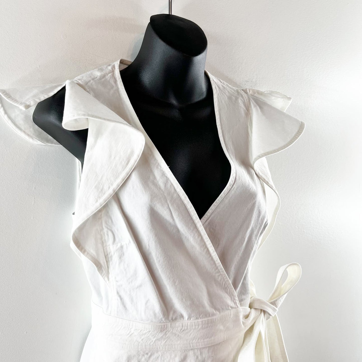 A.L.C Sidelle Linen Blend Wrap Ruffle Sleeve Mini Dress White 4