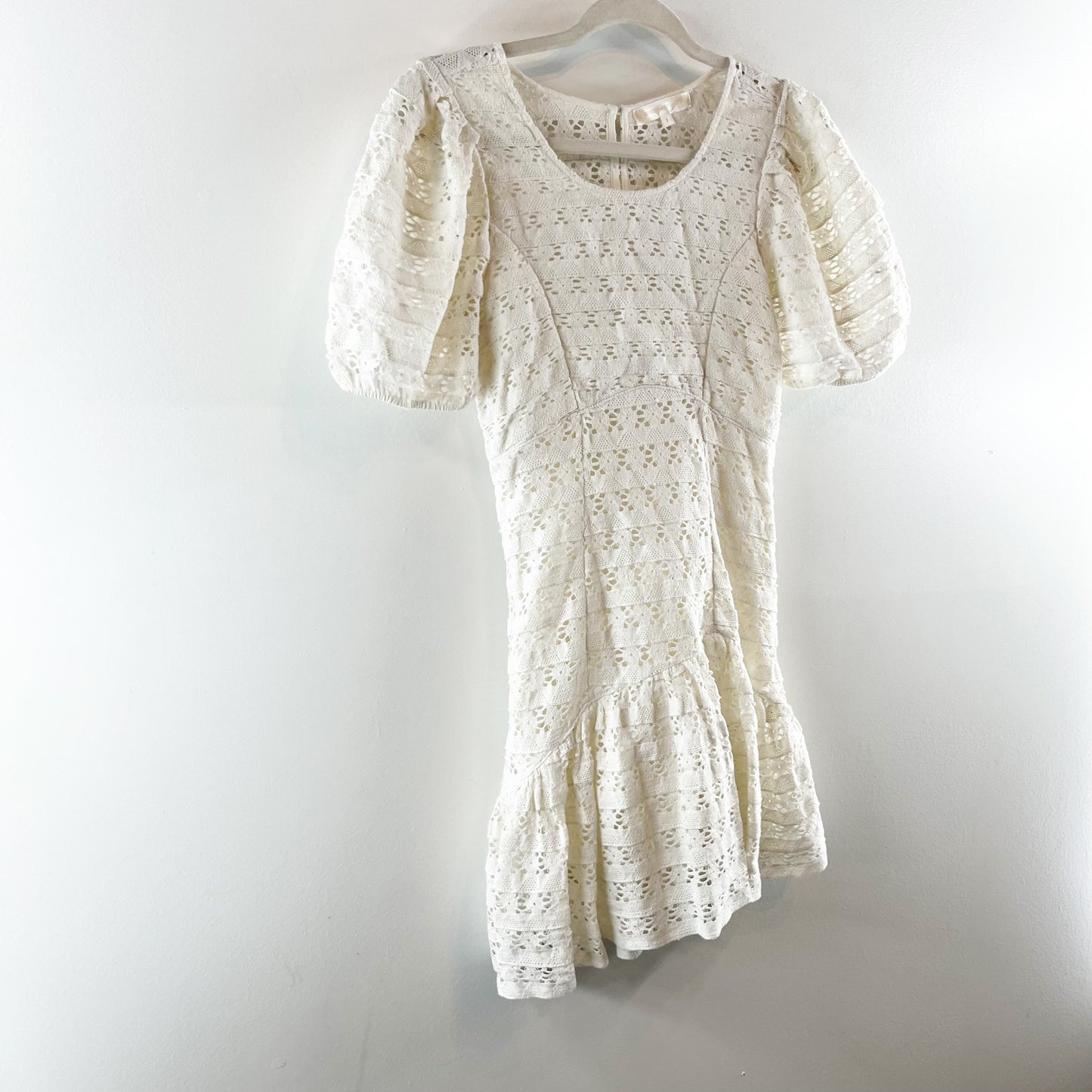 LoveShackFancy Apollo Lace Short Puff Sleeve Cotton Mini Dress White 2