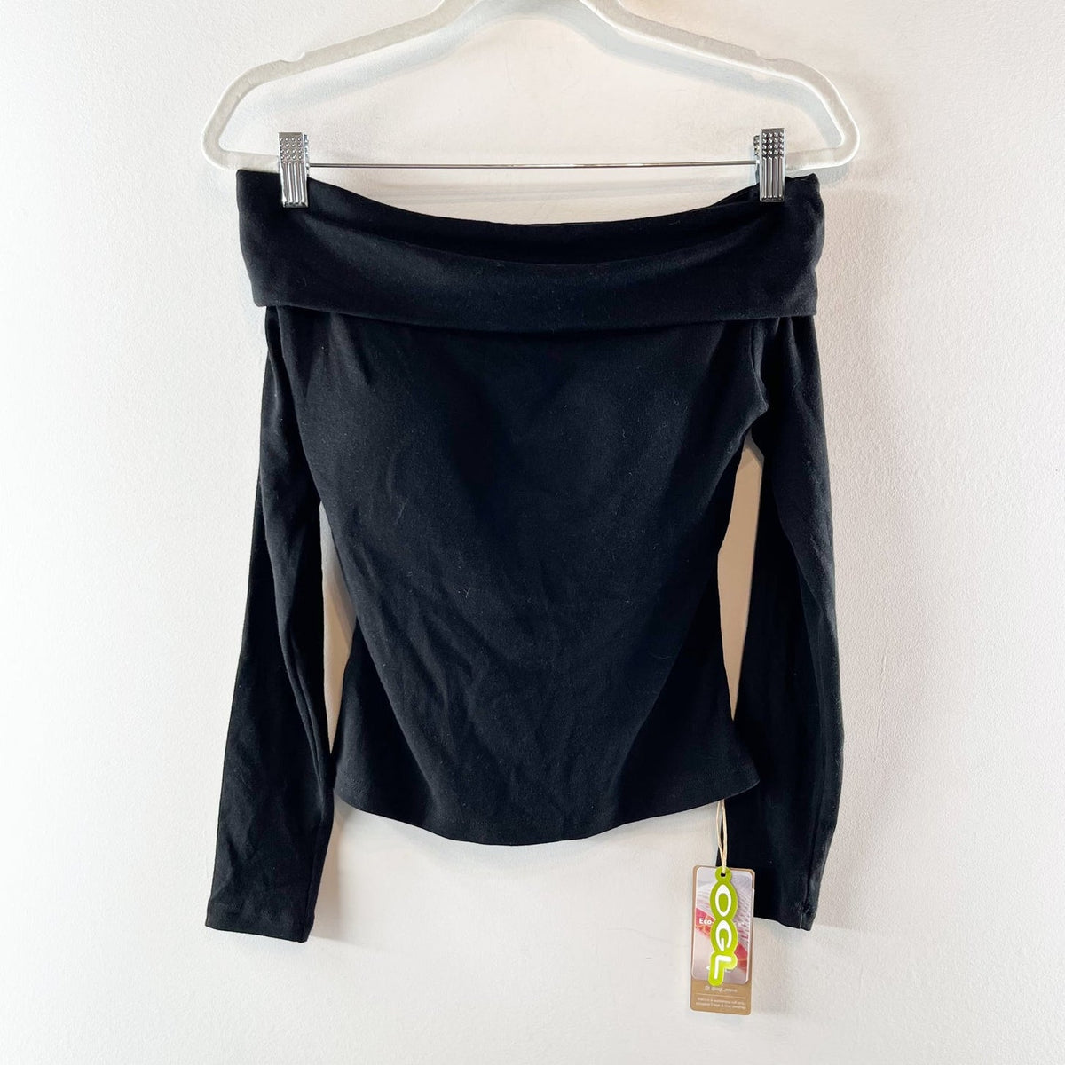 OGL LiteWarm Convertible Neck Off-Shoulder Long Sleeve Built-In Bra Top Black S