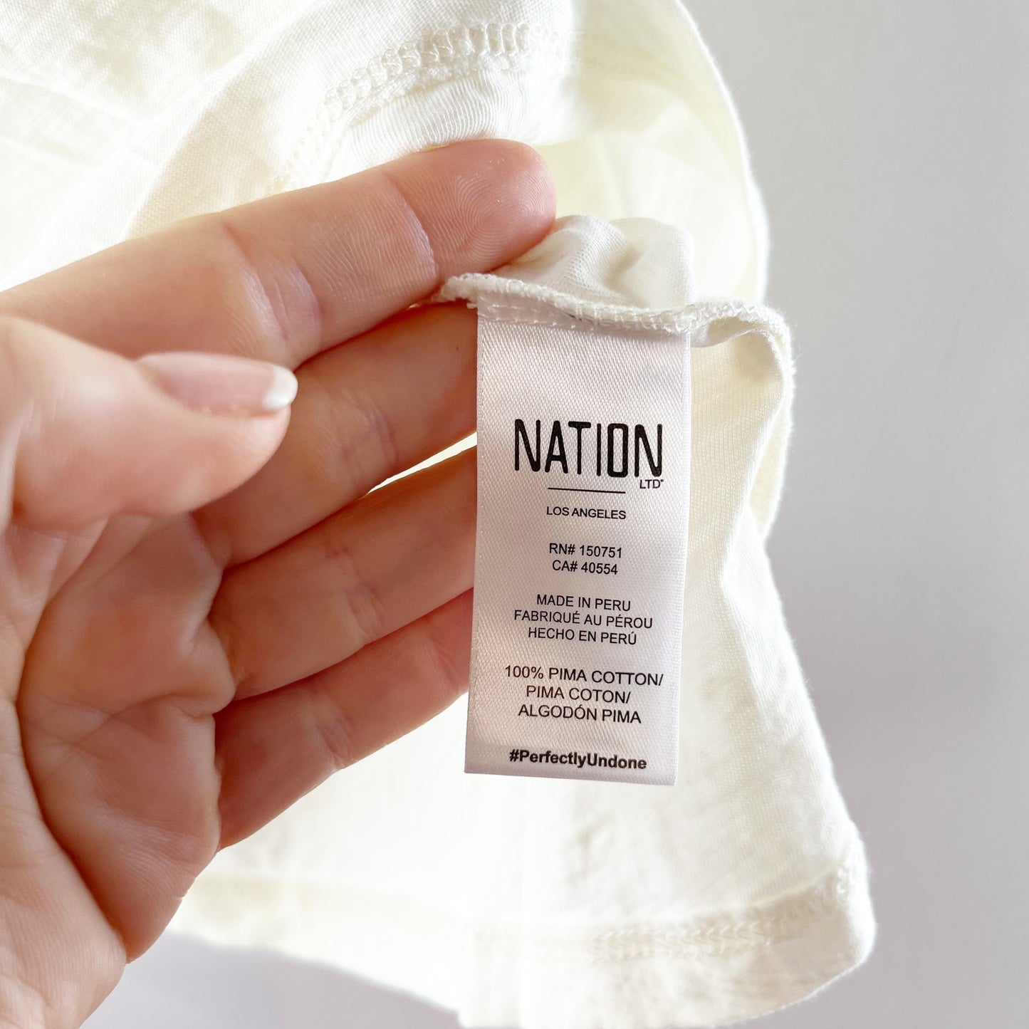 Nation LTD Ruffle Sleeve V Neck Cotton Tee Shirt Top Cream Ivory Small