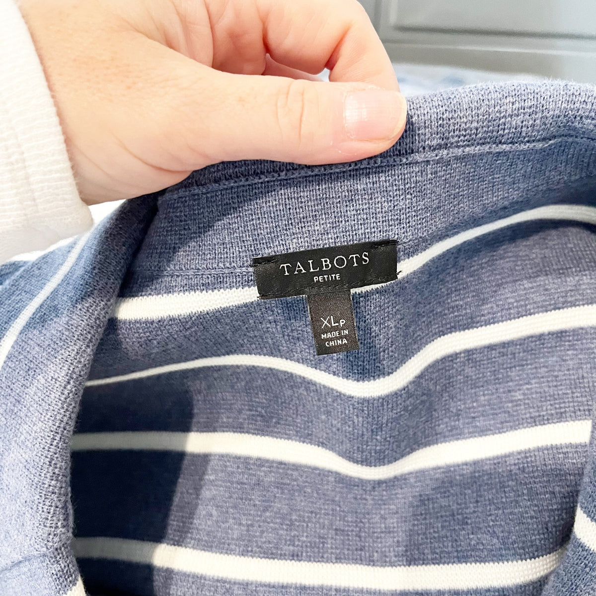 Talbots Stripe Long Sleeve Notch Lapel Modern Sweater Blazer Blue White XLP