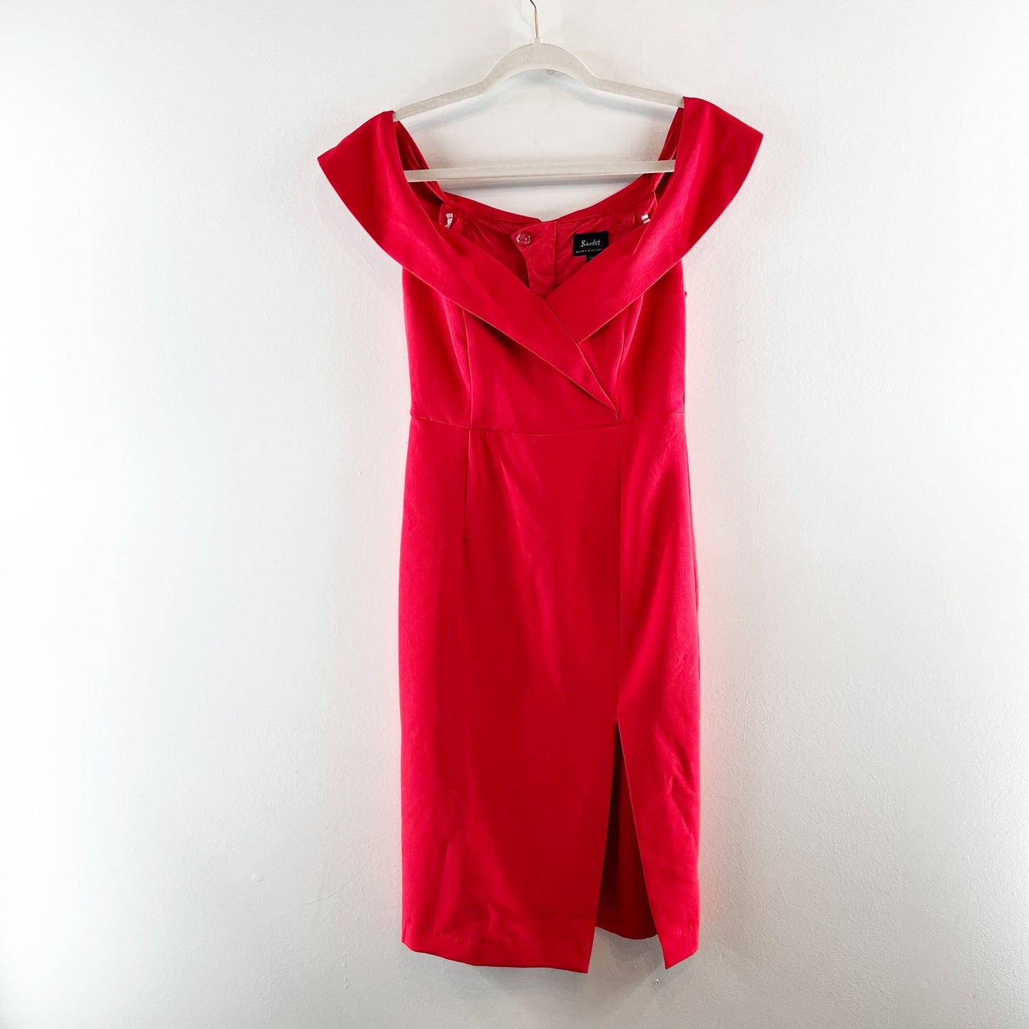 Bardot Off The Shoulder Midi Bodycon Pencil Dress Red XS