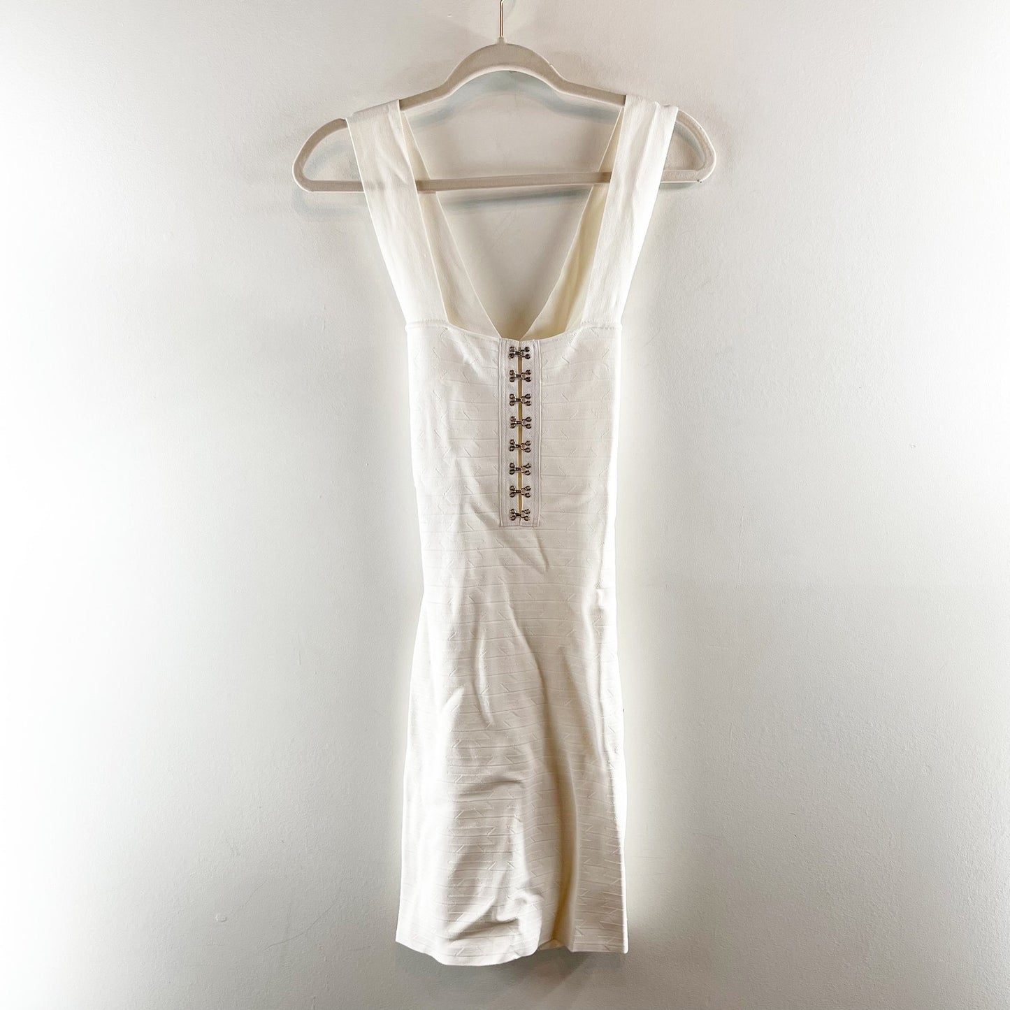 Ronny Kobo Brianni Hook and Eye X Back Bandage Mini Dress White Small