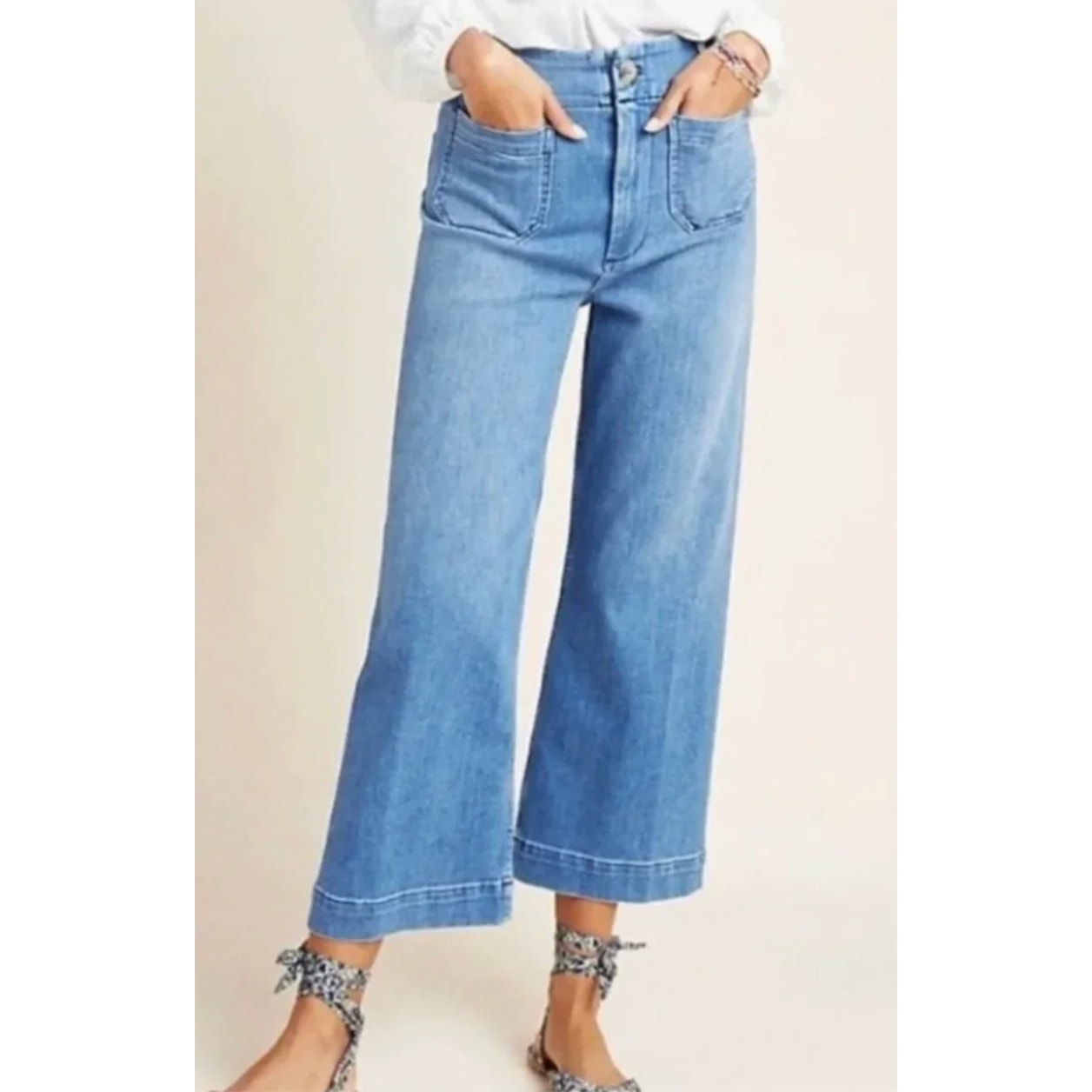 Pilcro and The Letterpress High Rise Skipper Cropped Wide Leg Jeans Blue 30