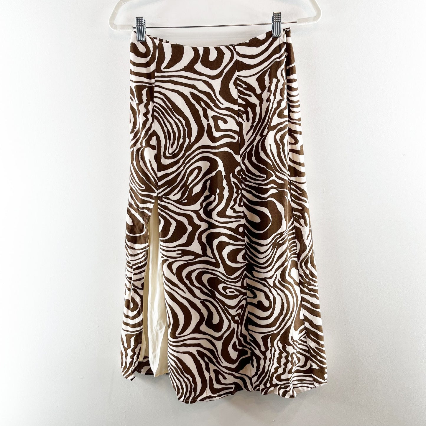 Maeve Anthropologie The Lille Side-Slit Midi Skirt Brown Swirl 2