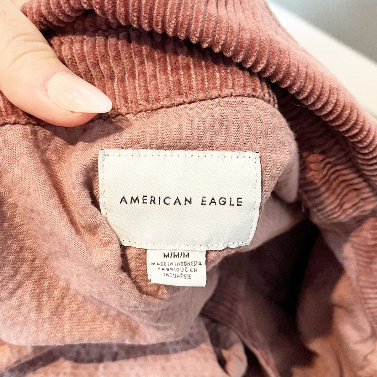 American Eagle Cropped Corduroy Button Up Shirt Brown Medium