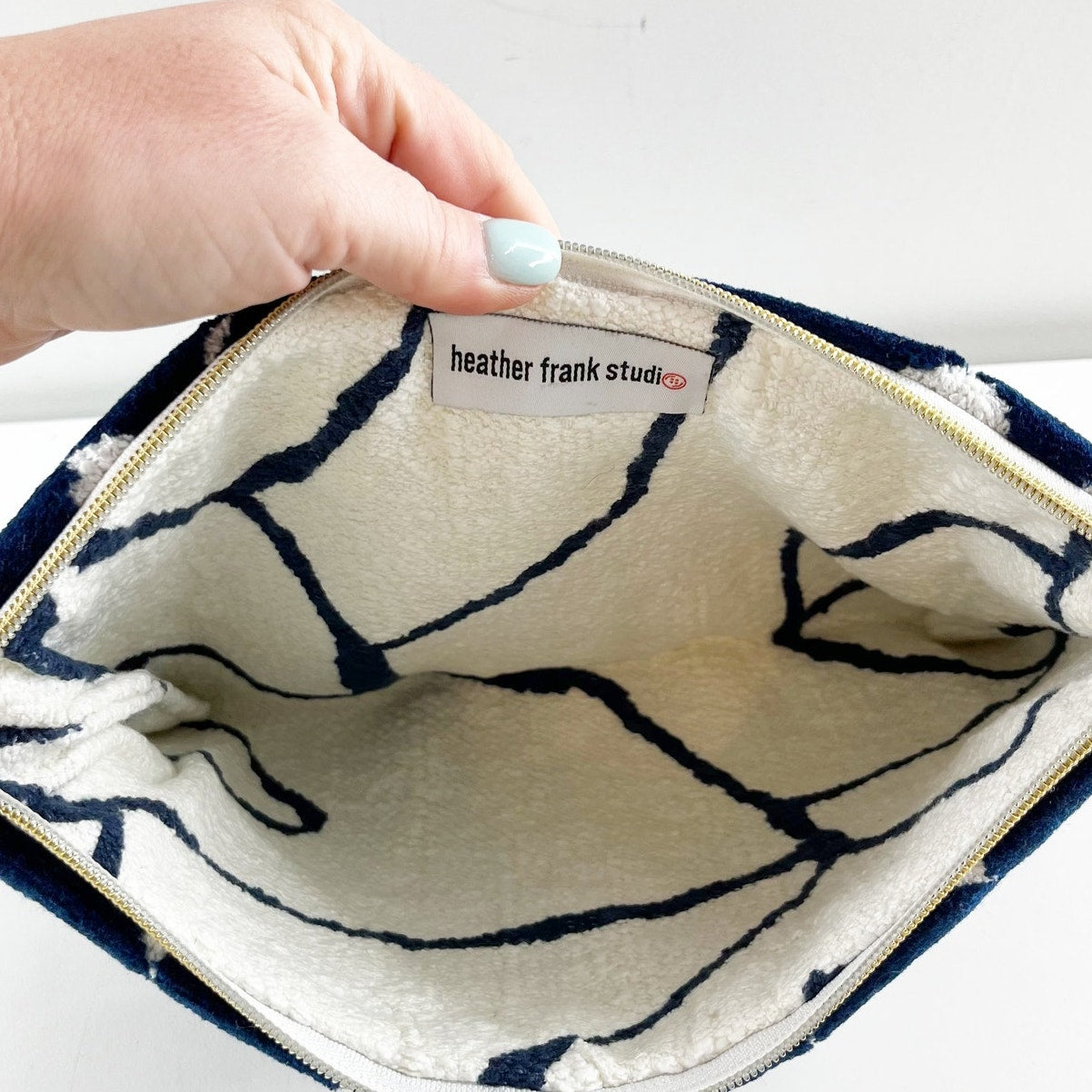 Heather Frank Studio Terry Woven Clutch Pouch Wristlet Blue White