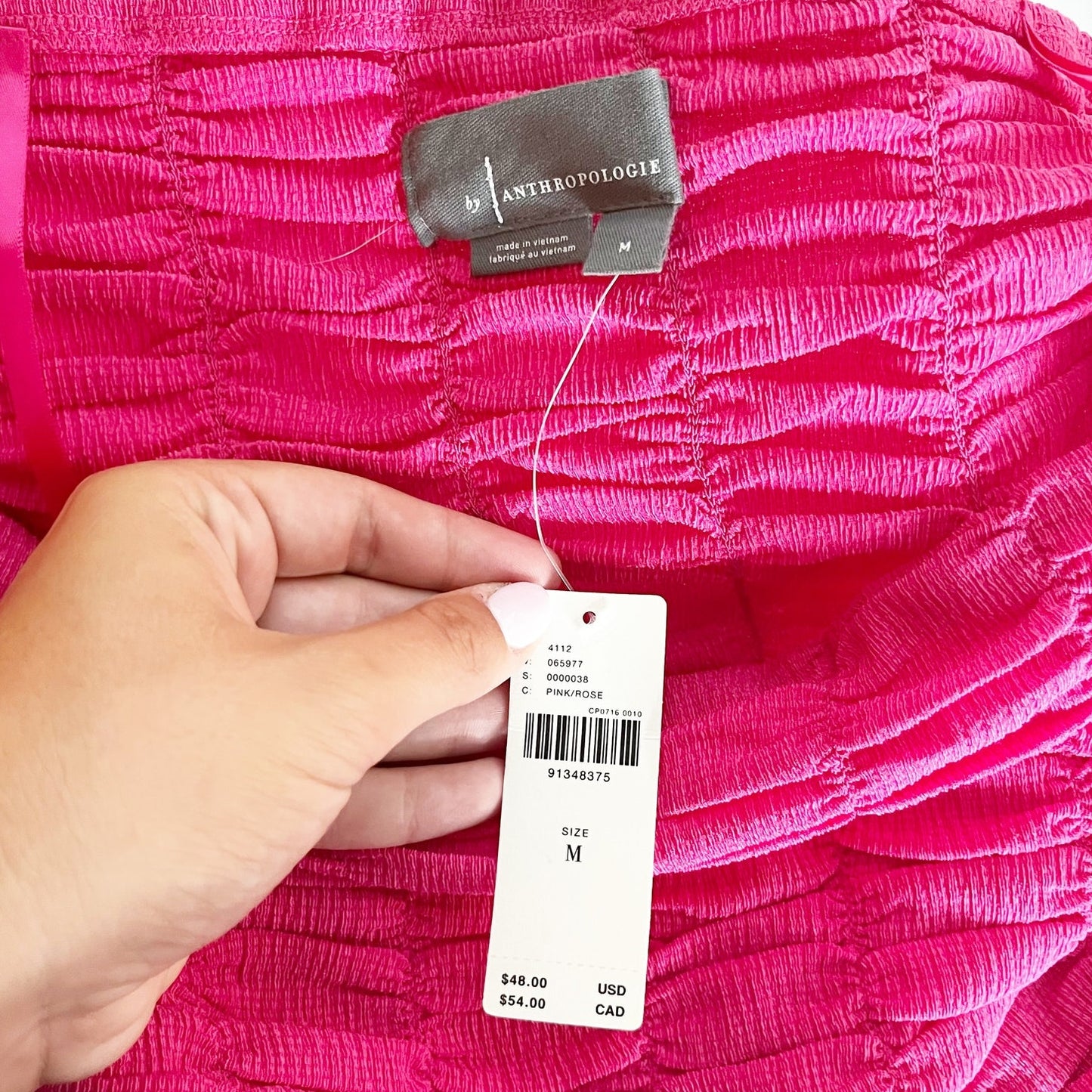 Anthropologie Strapless Ruched Crop Tube Tank Top Pink Medium