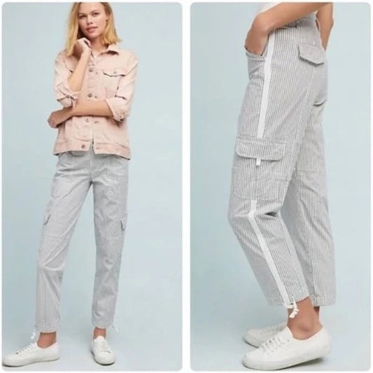 Sanctuary X Anthropologie Striped Ankle Cargo Jogger Pants Gray White 25 / 0