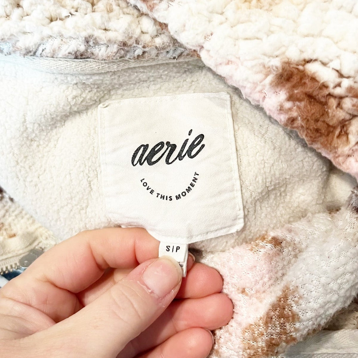 Aerie Hometown Holiday Fair Isle Half Zip Sweatshirt Cream Brown Small