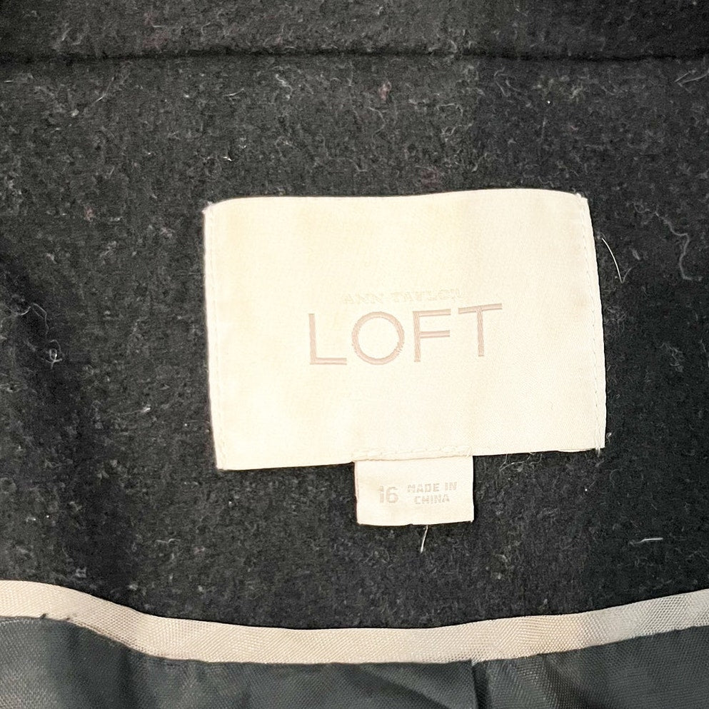 LOFT Double Breasted Wool Blend Peacoat Black 16