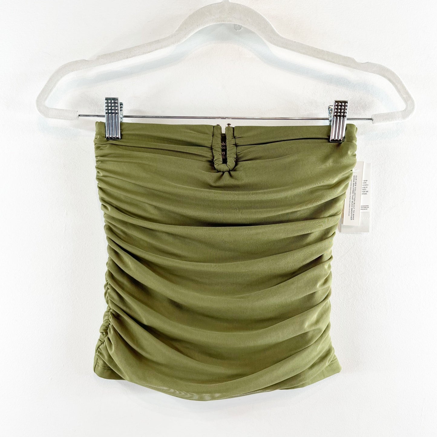 Abercrombie & Fitch Bra-Free Mesh Hardware Ruched Cropped Tube Top Green XS