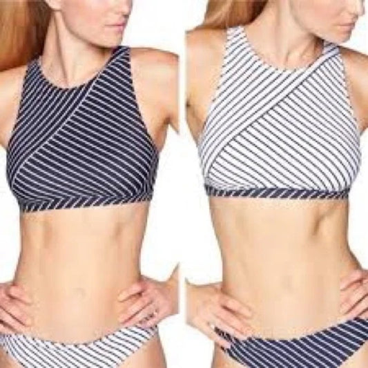 Athleta Offshore Reversible Striped Two Piece Bikini Swimsuit Blue White Small