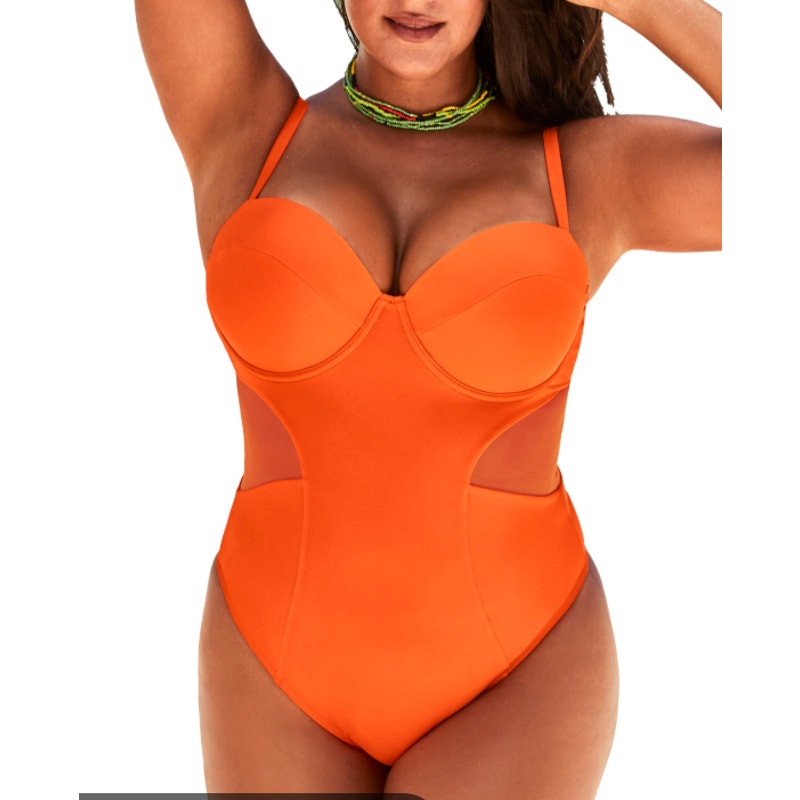 Swimsuits For All Underwire Mesh One Piece Swimsuit Orange 20D / DD / XL