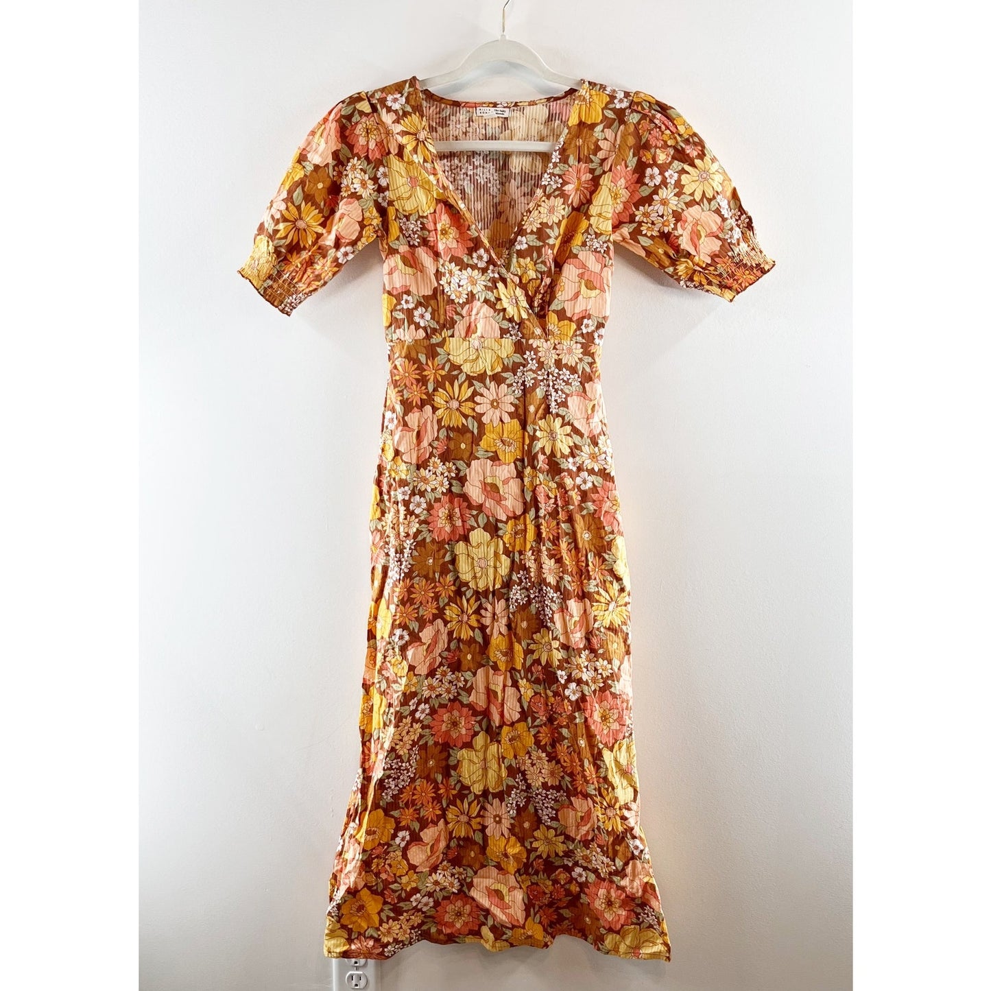 BILLABONG  x The Salty Blonde Hello There Puff Sleeve Seersucker Maxi Dress XS