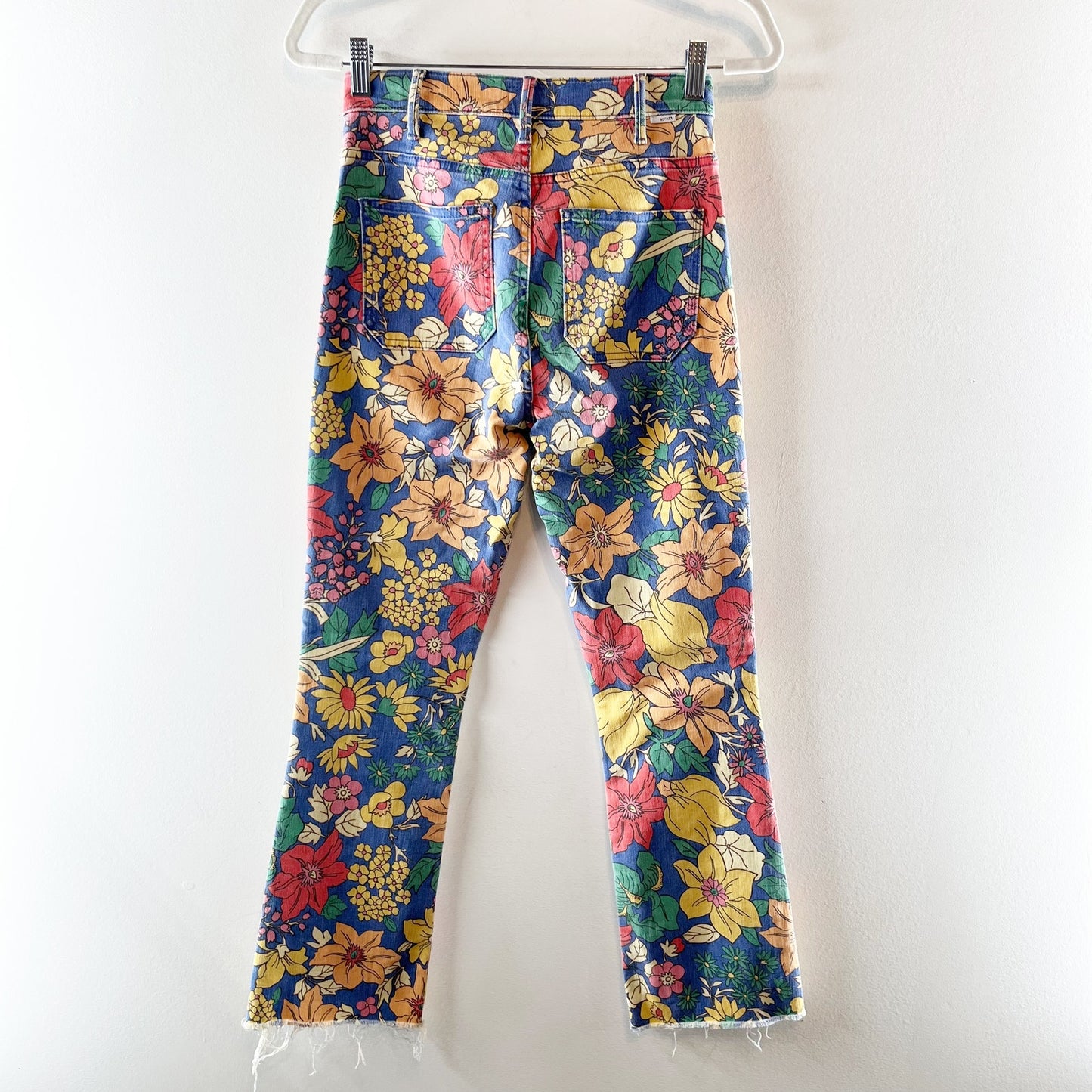 Mother The Hustler Printed High Rise Patch Pocket Jeans in Fresh Blooms Green 25