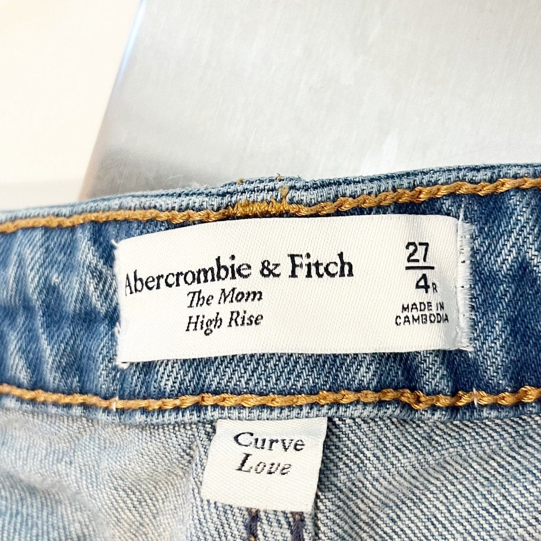 Abercrombie & Fitch High Rise Distressed Curve Love Mom Jeans Blue 4 / 27