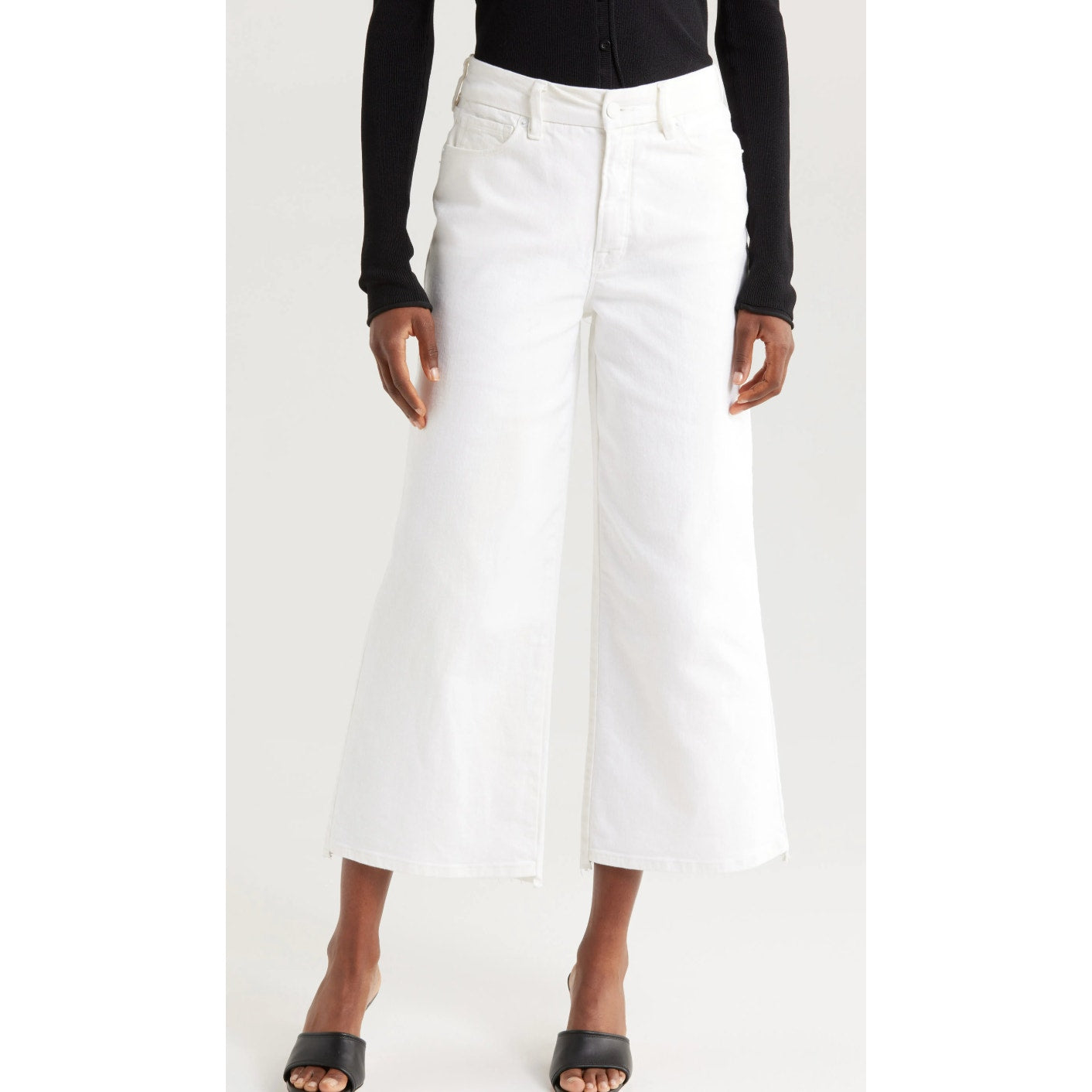 Good American Good Waist Cropped Palazzo High Rise Jeans White 14 / 32