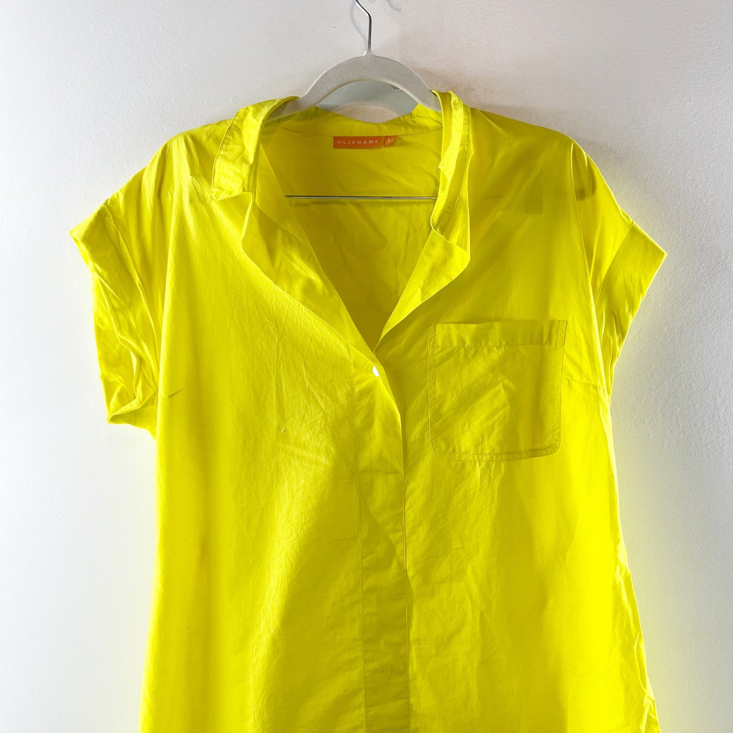 Oliphant Tuckernuck Cotton Poplin Short Sleeve Mini Shift Dress Yellow Large