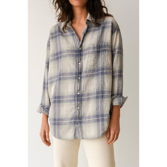 American Eagle Plaid Check Super Soft Button Up Flannel Shirt Blue White XL