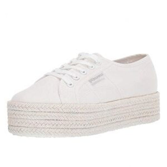 Superga Platform Canvas Shoes Sneakers Lace Up White 8