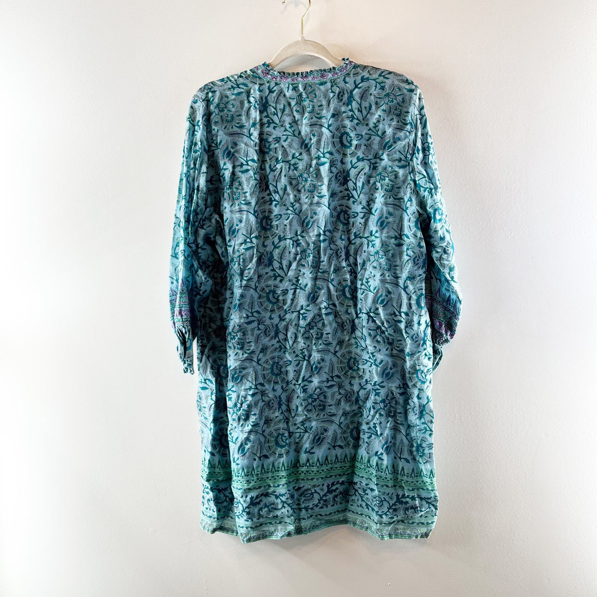 Bella Tu Long Sleeve Embroidered Tunic Shift Dress Green XL