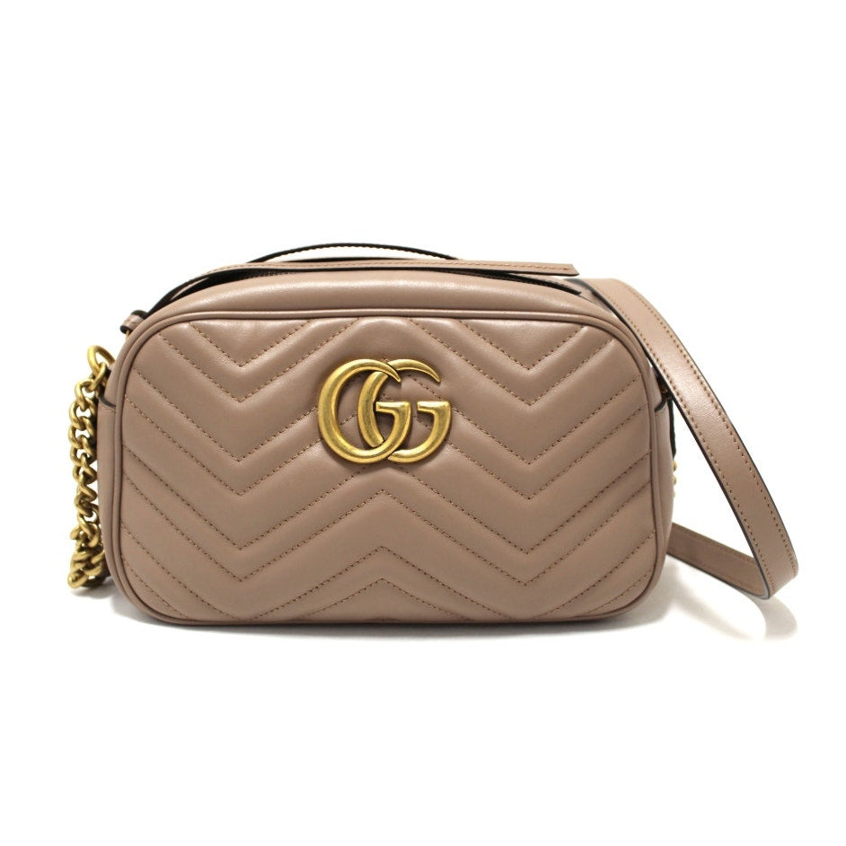 Gucci GG Marmont Chevron Camera Crossbody Bag Purse Porcelain Rose Lion Trap