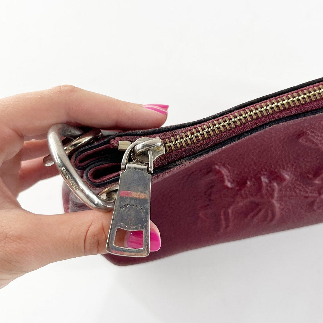 Coach Pebbled Leather Horse & Carriage Shoulder Bag Purse Maroon Red