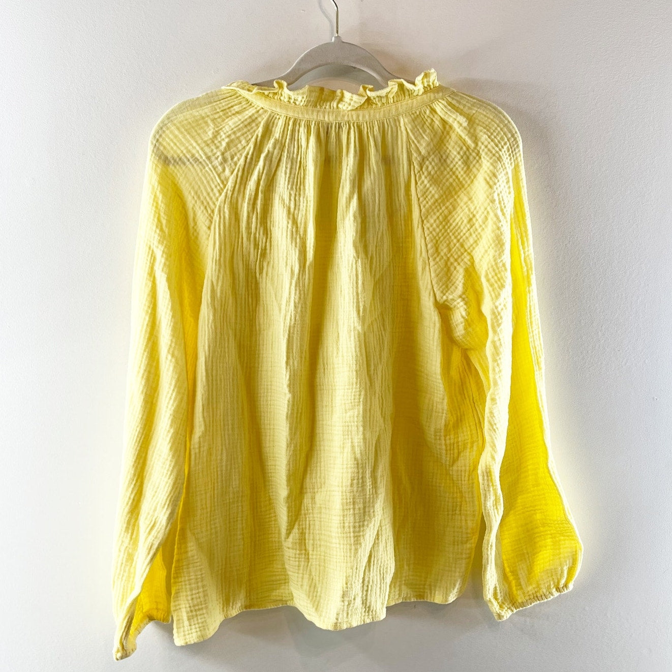 J. Crew Gauze Long Sleeve Tie Neck Top Blouse Sun Yellow Medium