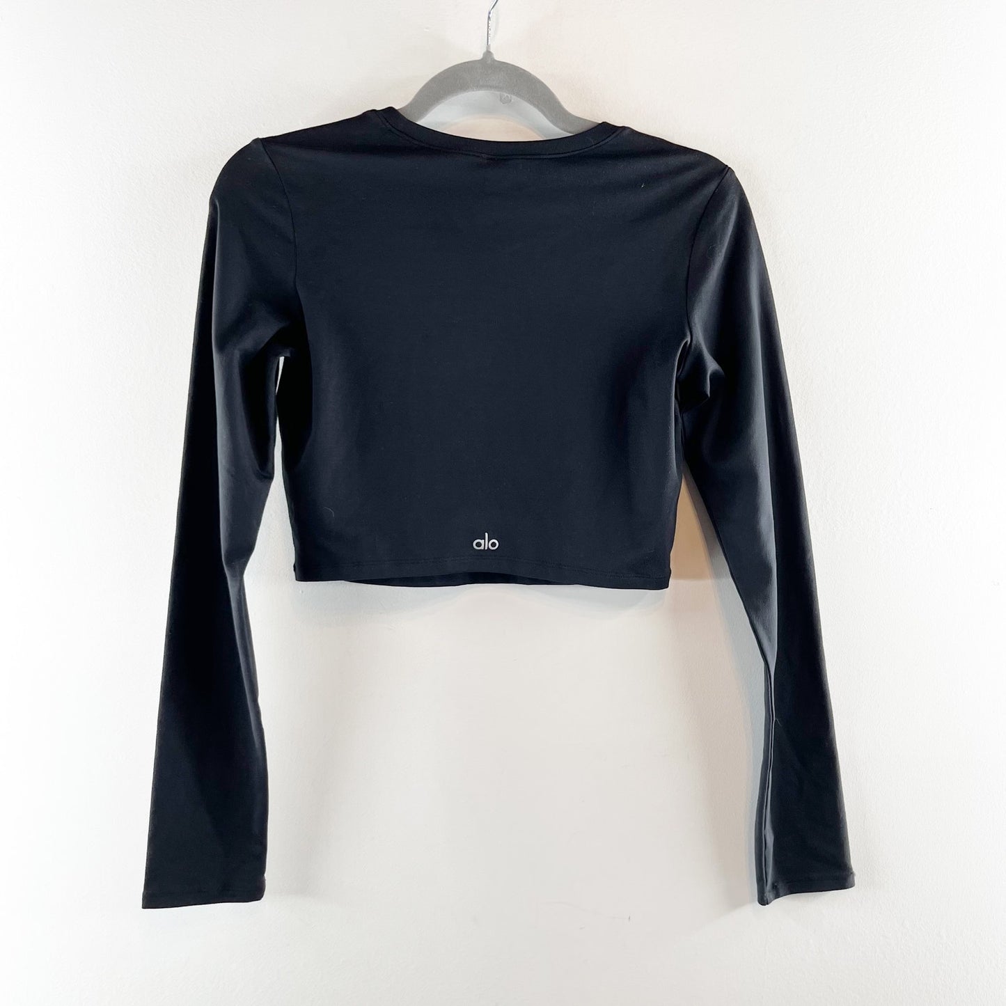 Alo Alosoft Crop Finesse Long Sleeve Fitted T-Shirt Top Black Small