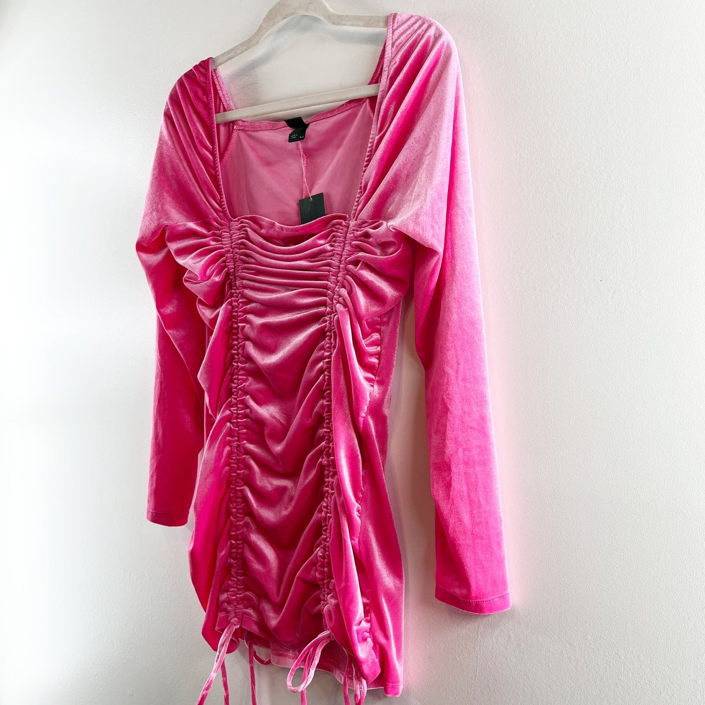 Wild Fable Long Sleeve Velvet Square Neck Ruched Mini Dress Pink Large