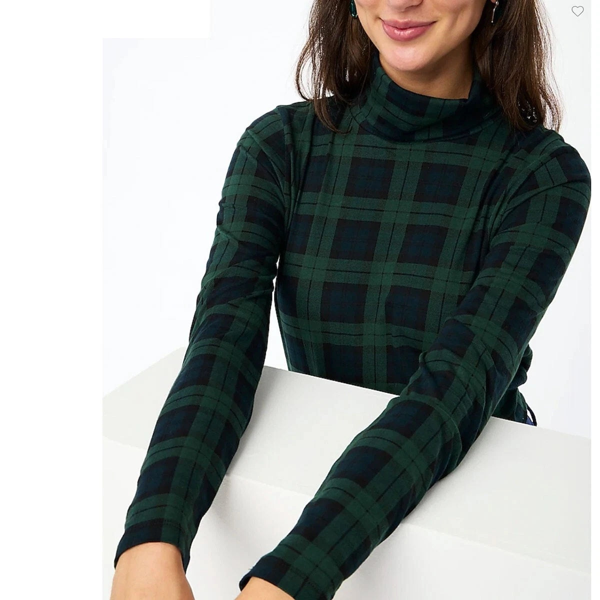 J. Crew Cotton Tissue Long Sleeve Turtleneck Top Black Watch Tartan Plaid Small