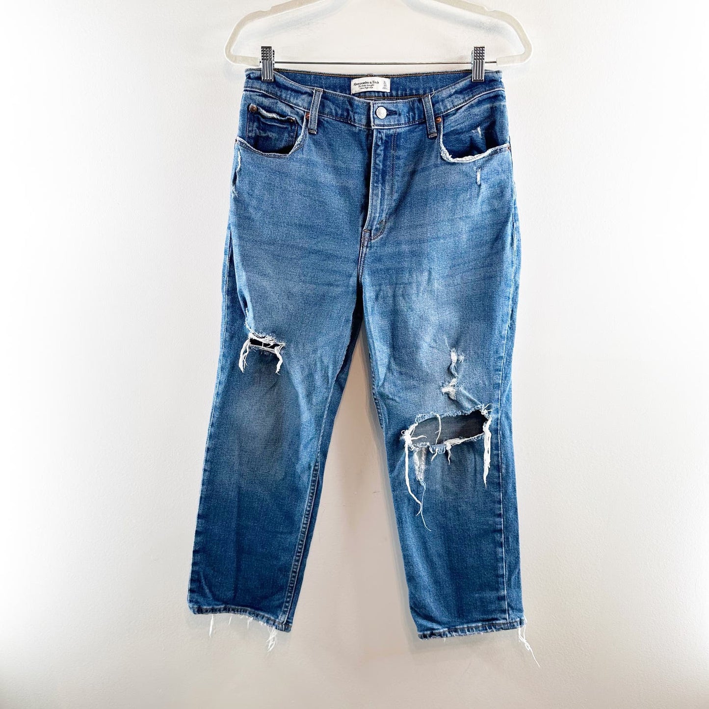 Abercrombie & Fitch The Ankle Straight Ultra High Rise Distressed Jeans Blue 12S