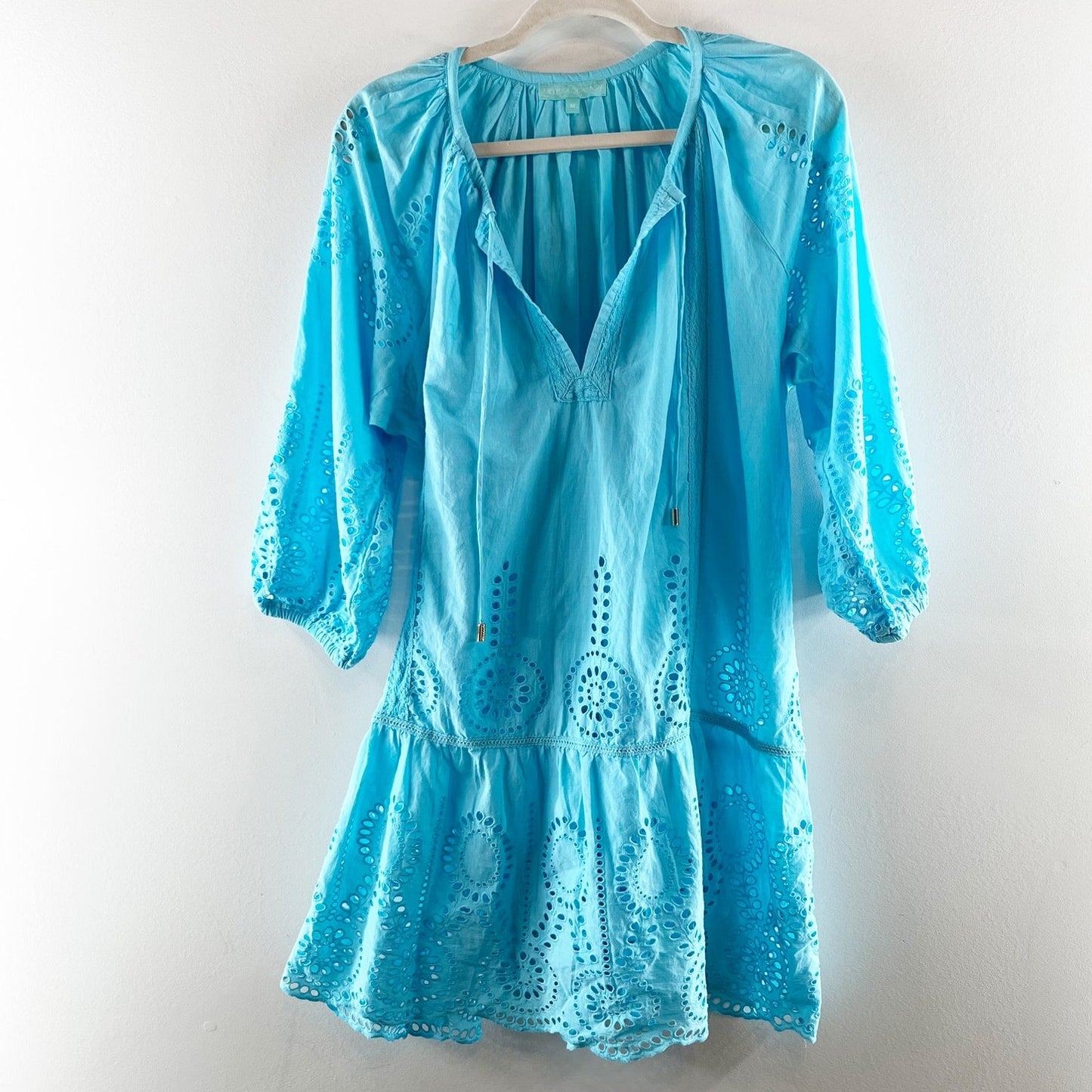 Melissa Odobash Ashley Cotton Swim Cover Up Mini Kaftan Dress Turquoise Medium