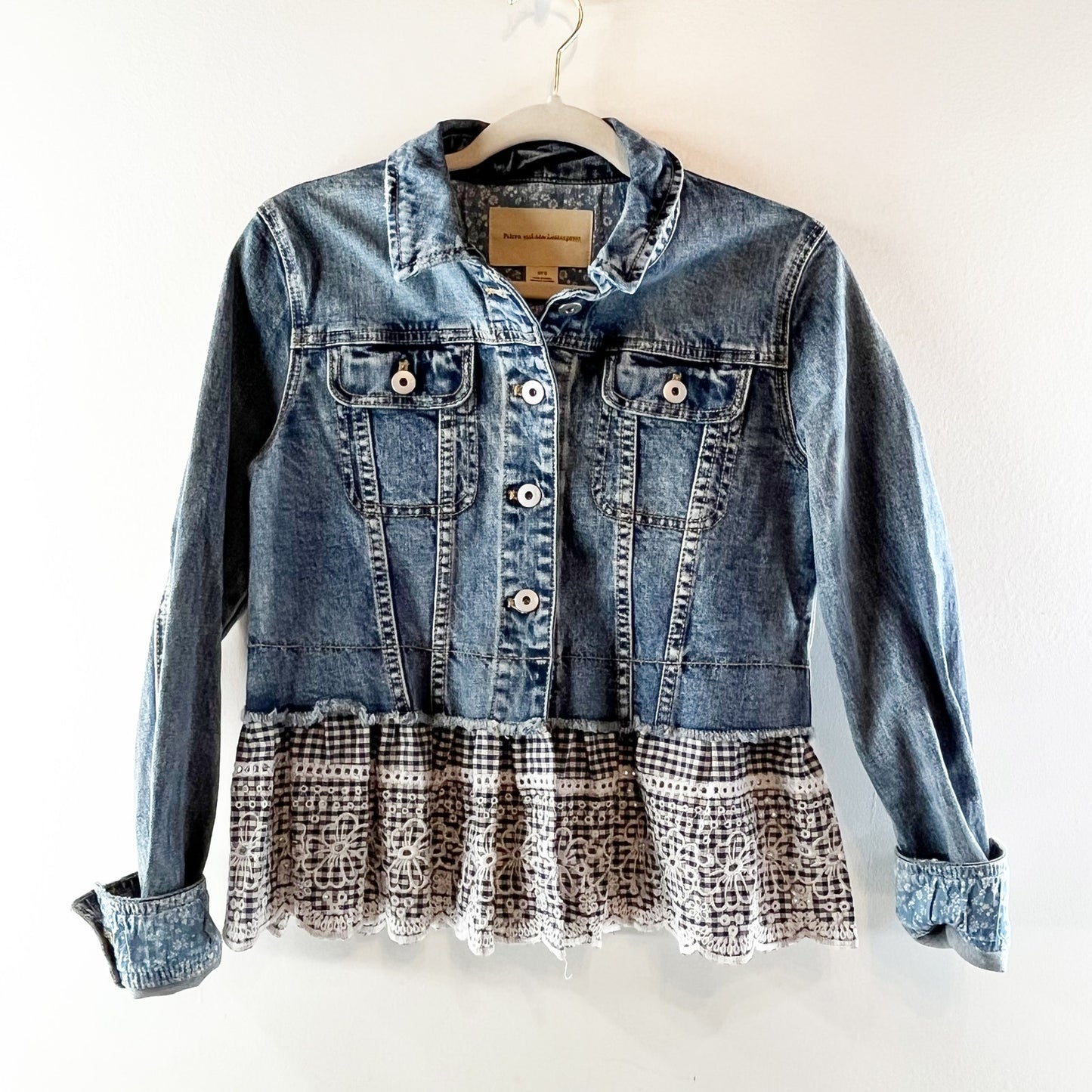 Pilcro and The Letterpress Anthropologie Eyelet Peplum Denim Jacket Blue Small