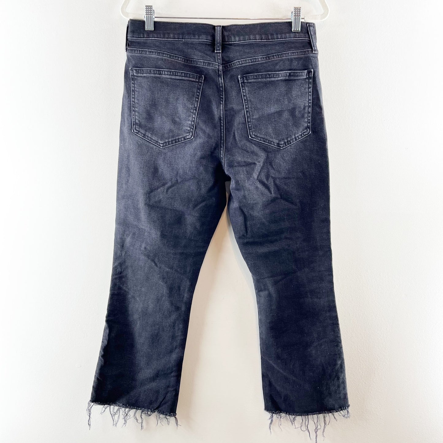 GAP High Rise Kick Fit Raw Hem Flare Cropped Jeans Black 12