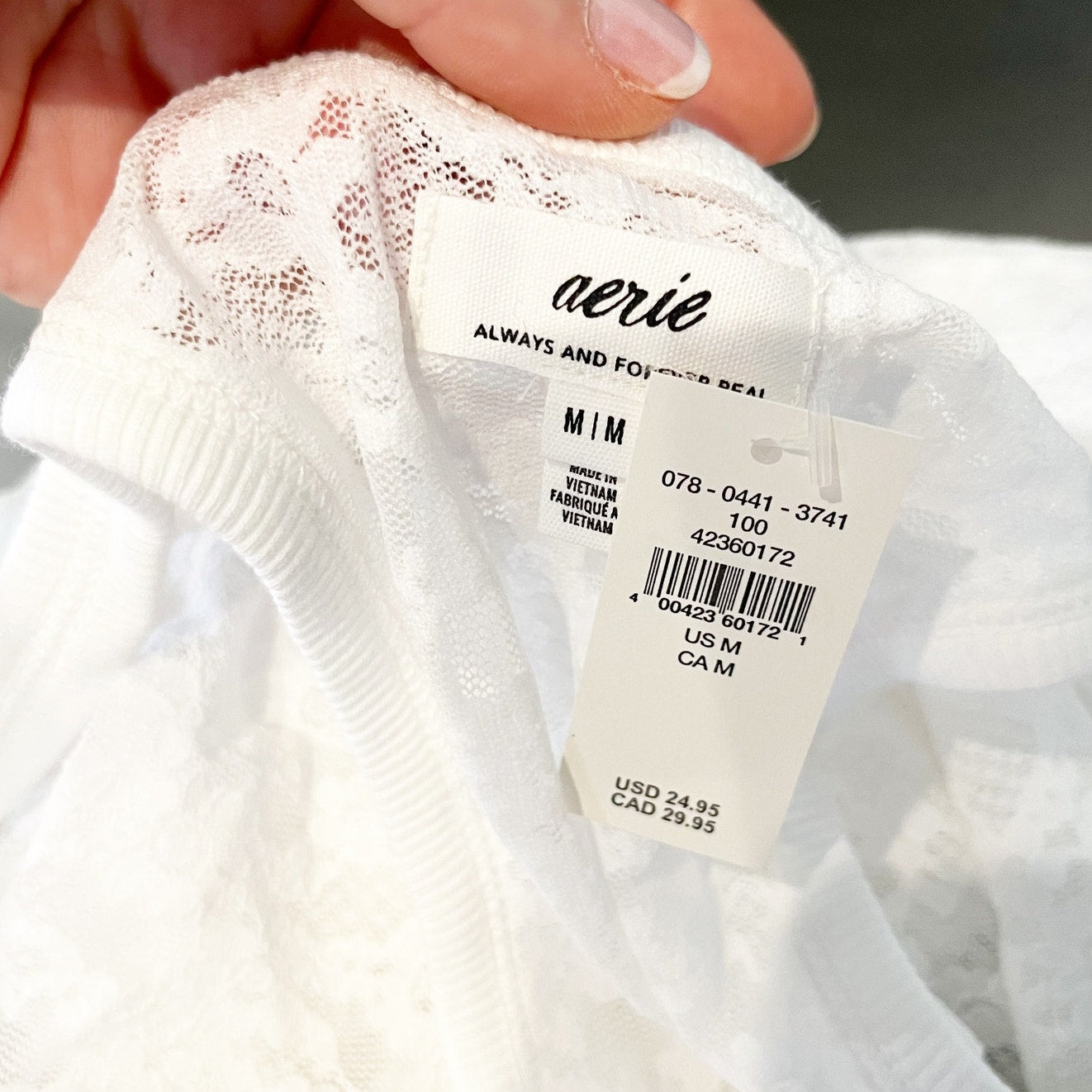 Aerie Scoopneck Sheer Lace Cami Tank Top White Medium
