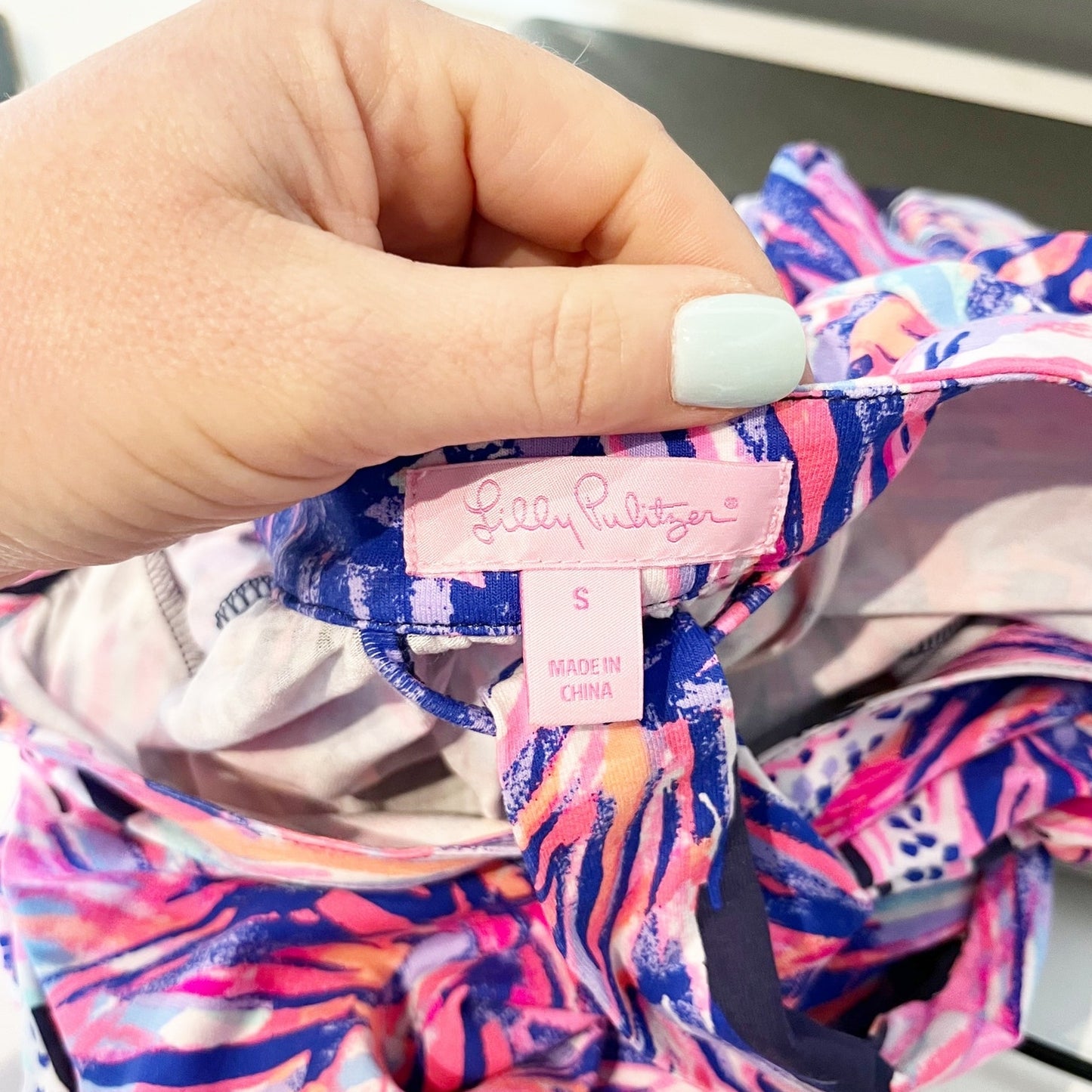 Lilly Pulitzer Bailor Palms Up Jersey Belted Mini Shirt Dress Bright Navy Pink S