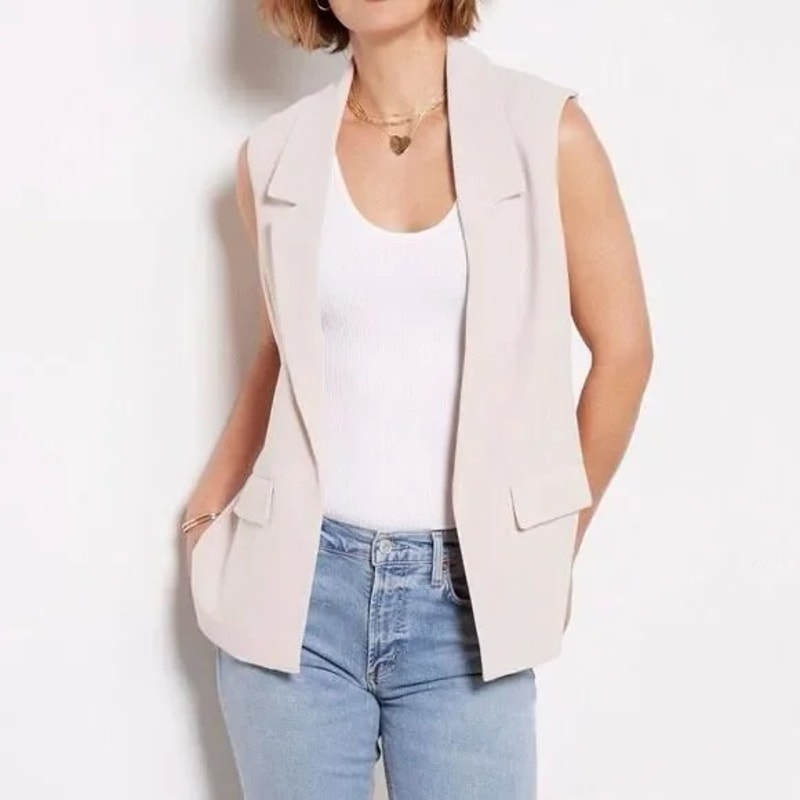 Evereve Winona Open Longline Blazer Vest in Dusty Rose Pink Small