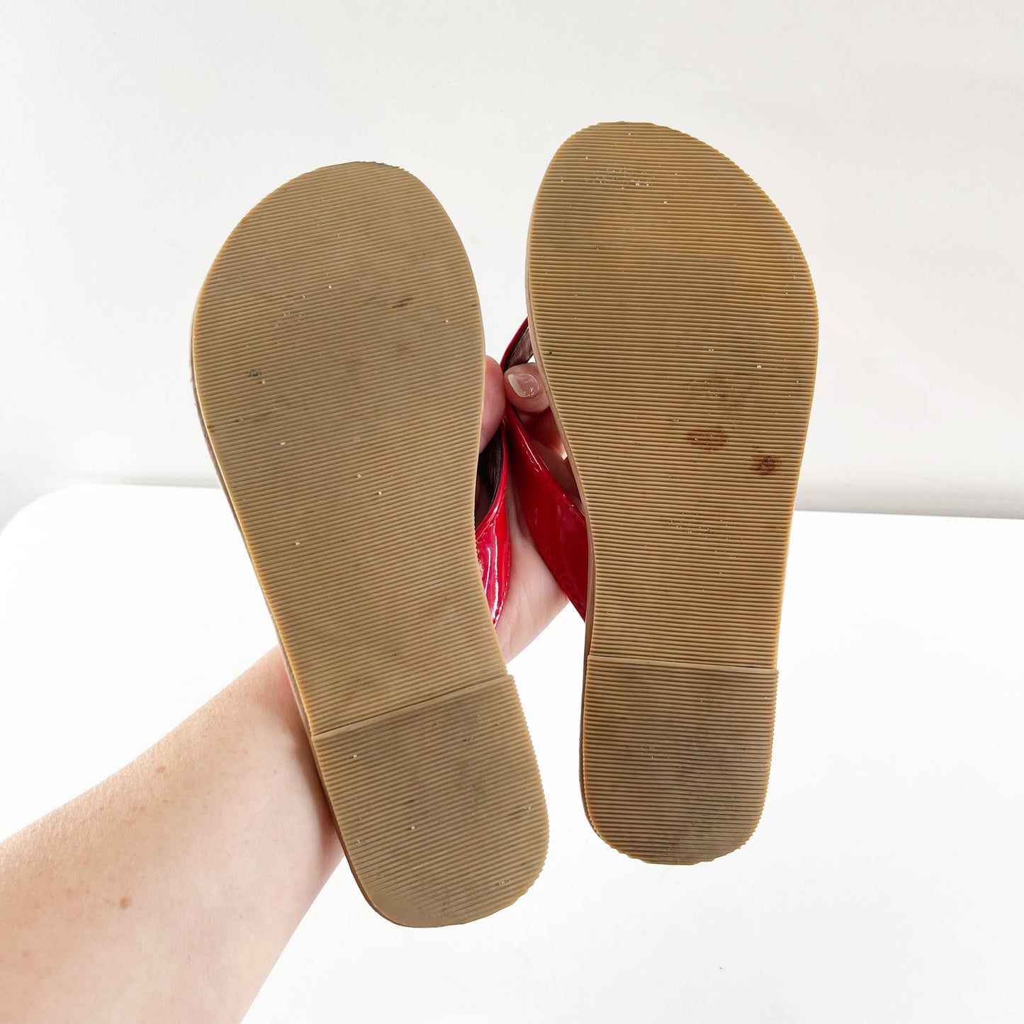 Talbots Patent Leather Silver Starfish Slip On Thong Flip Flop Sandals Red 8