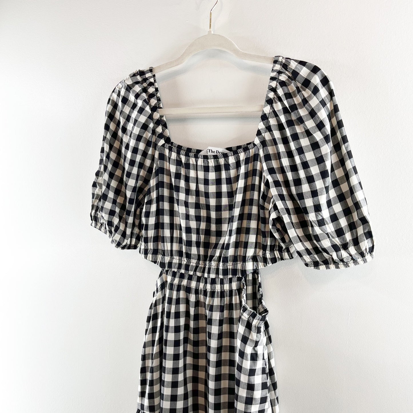 The Drop Anaya Square Neck Cut-Out Tiered Maxi Dress Gingham Black White Small